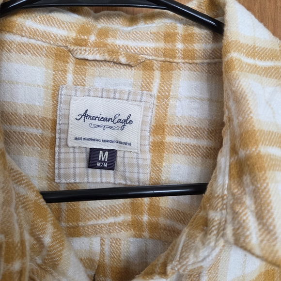 American Eagle Outfitters Mustard Plaid Shirt - Picture 2 of 4
